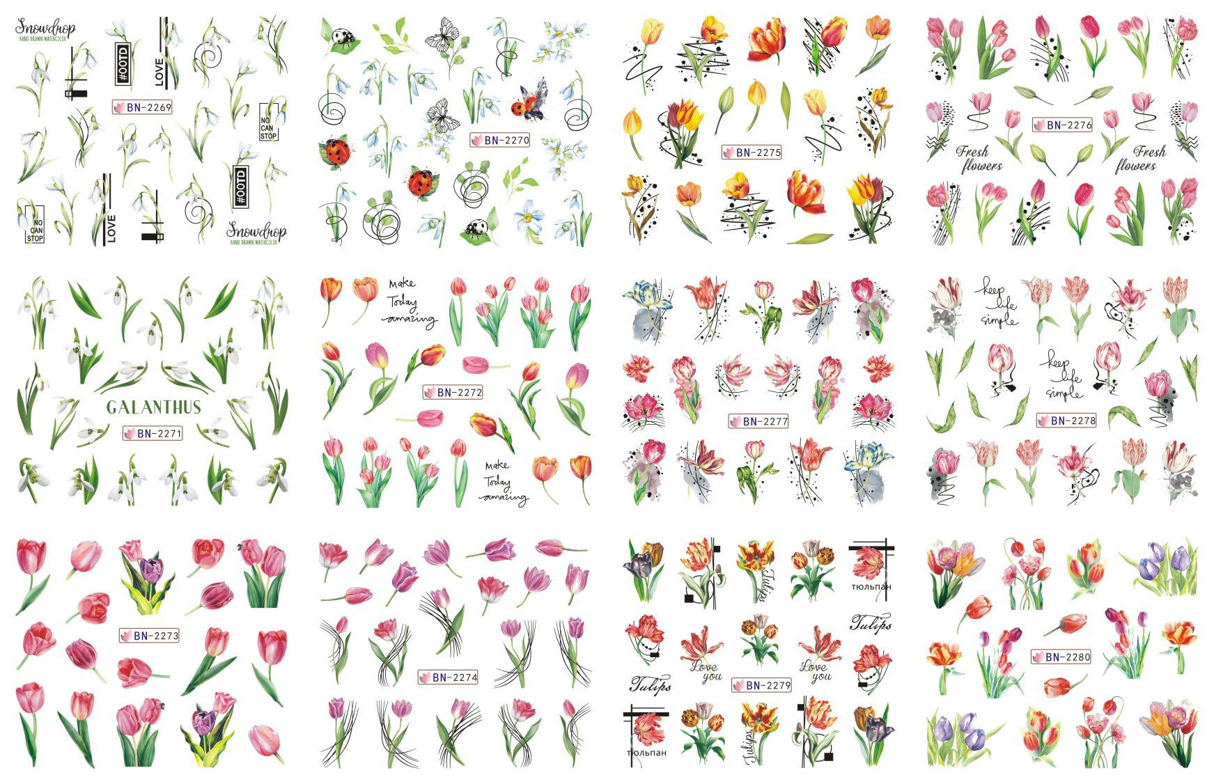 JMT-200458 Nail Art Large Watermark Stickers - Tropical, Beach & Abstract Designs