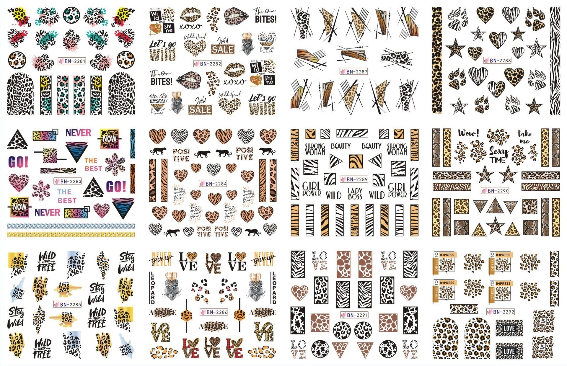 JMT-200458 Nail Art Large Watermark Stickers - Tropical, Beach & Abstract Designs