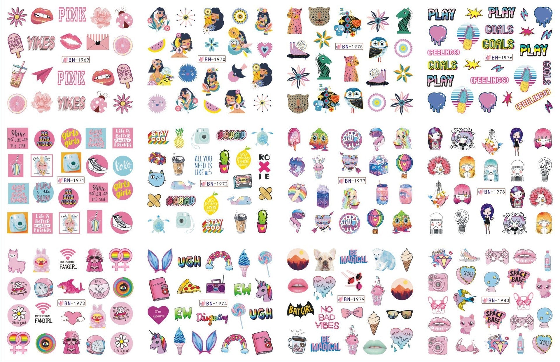 JMT-200458 Nail Art Large Watermark Stickers - Tropical, Beach & Abstract Designs