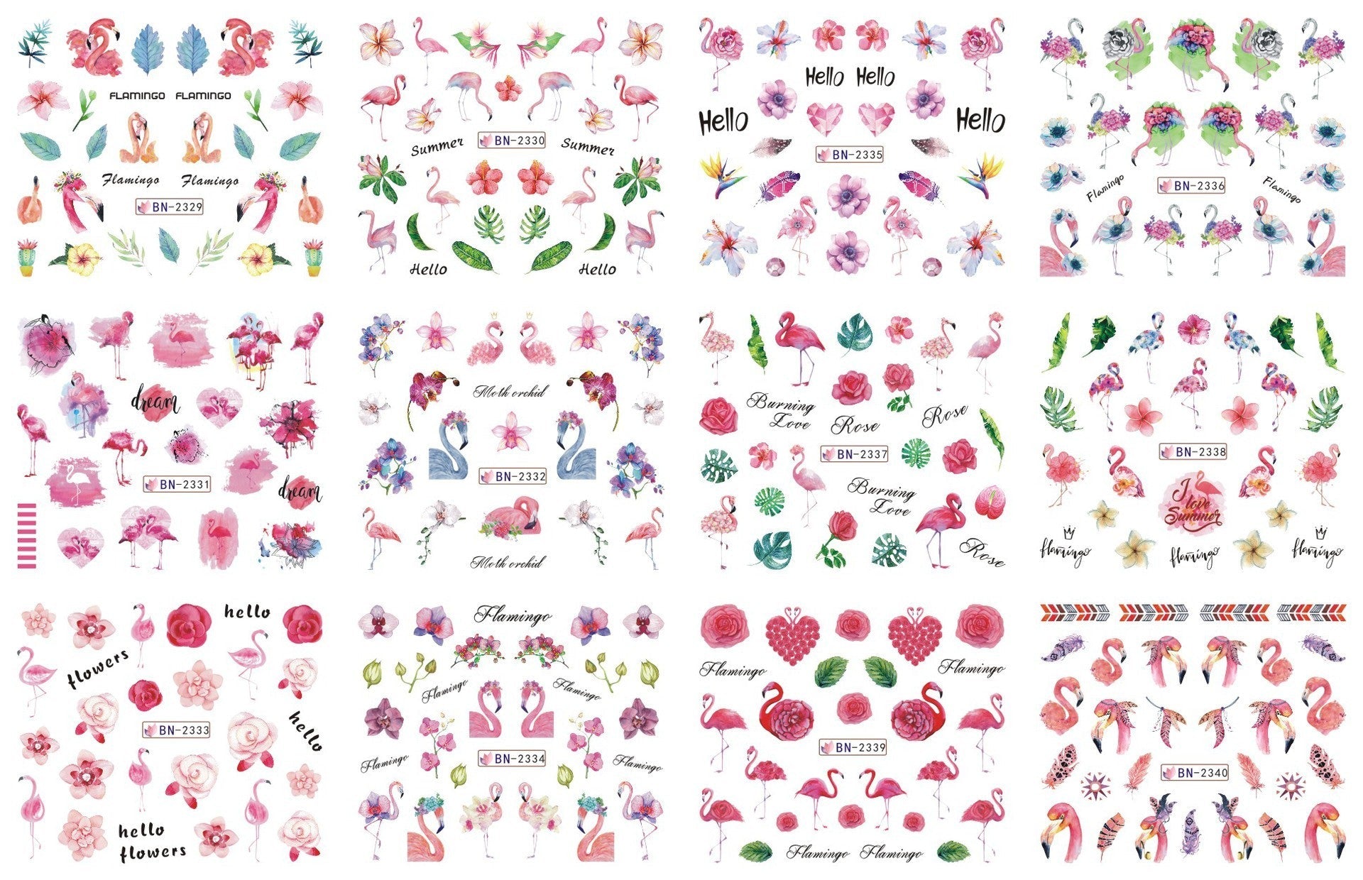 JMT-200458 Nail Art Large Watermark Stickers - Tropical, Beach & Abstract Designs