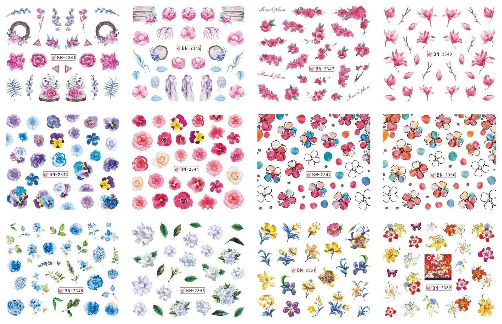 JMT-200458 Nail Art Large Watermark Stickers - Tropical, Beach & Abstract Designs