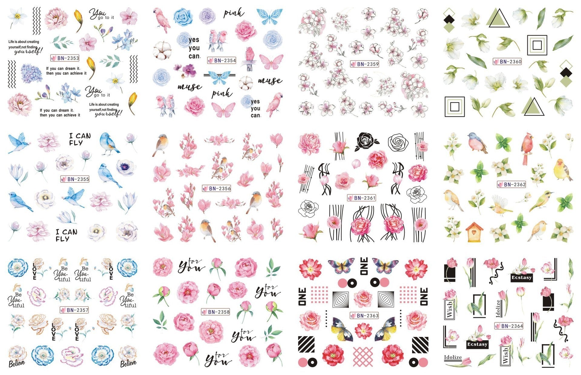 JMT-200458 Nail Art Large Watermark Stickers - Tropical, Beach & Abstract Designs
