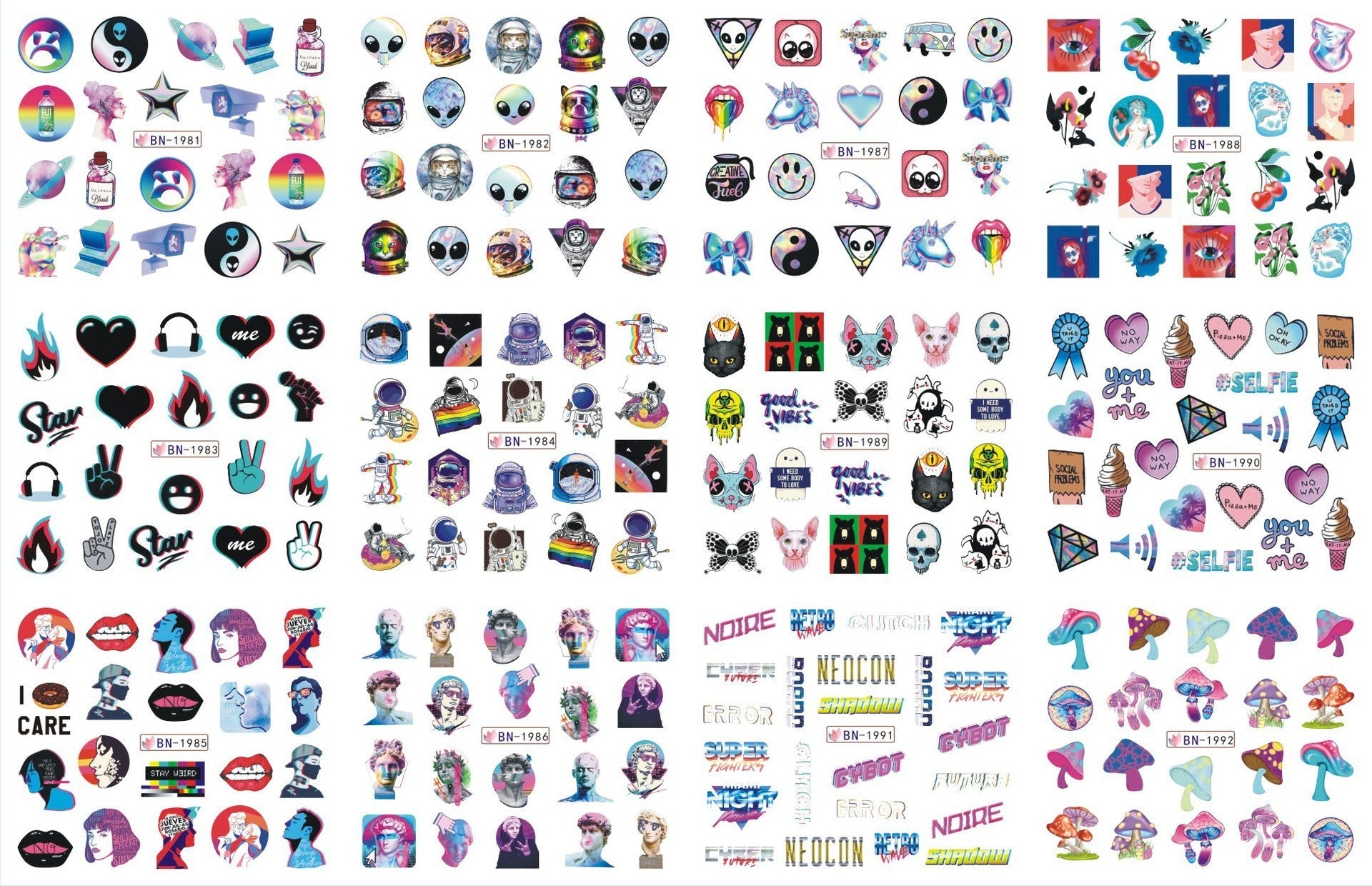 JMT-200458 Nail Art Large Watermark Stickers - Tropical, Beach & Abstract Designs