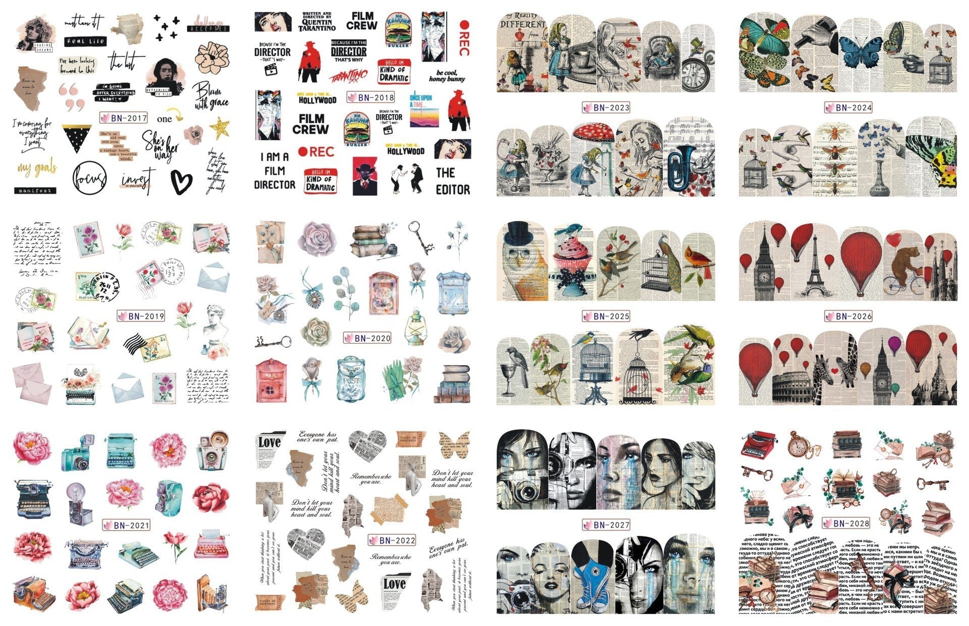 JMT-200458 Nail Art Large Watermark Stickers - Tropical, Beach & Abstract Designs