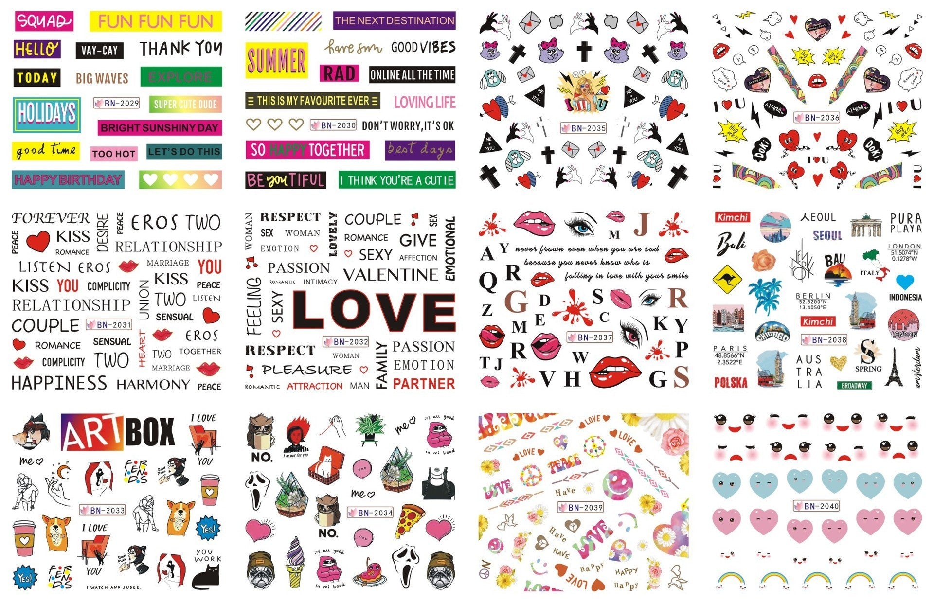 JMT-200458 Nail Art Large Watermark Stickers - Tropical, Beach & Abstract Designs