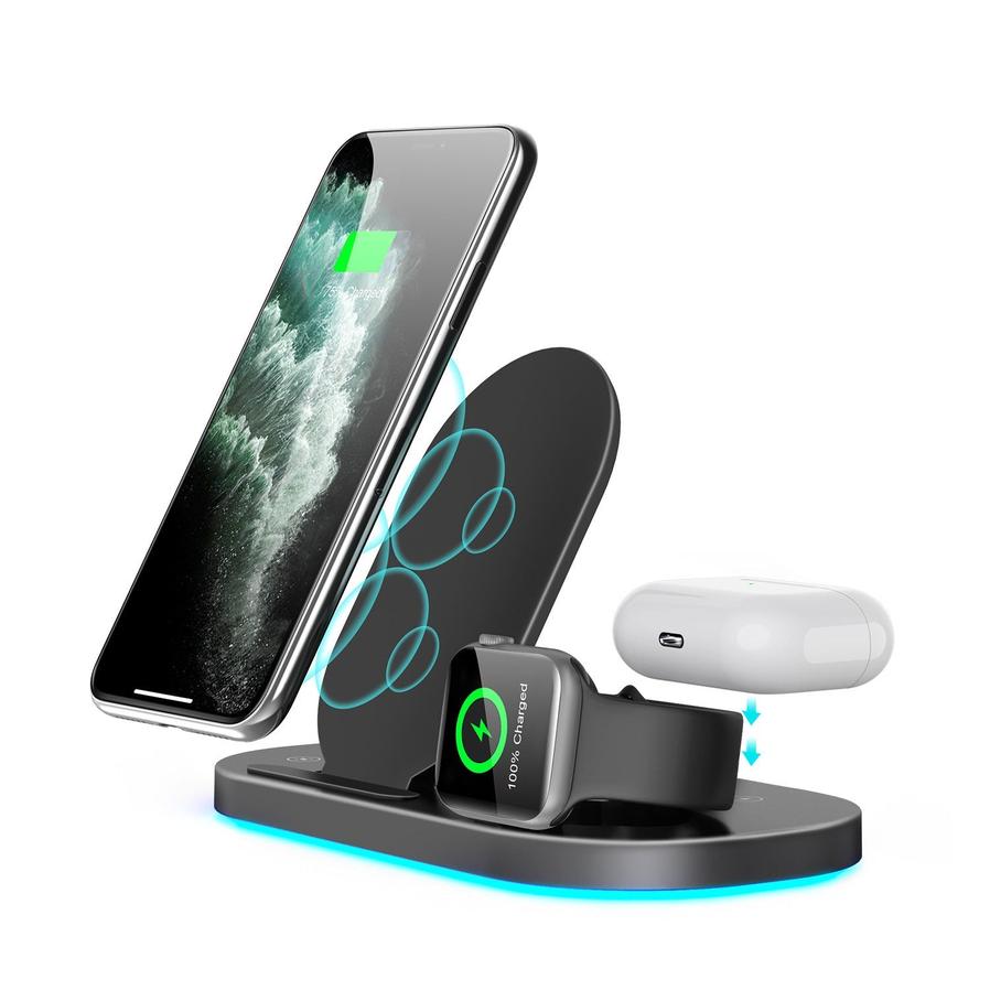 JMT-200842 15W Multifunctional Three-in-One Wireless Charger with Folding Stand for Mobile Phone, Watch, and Headset