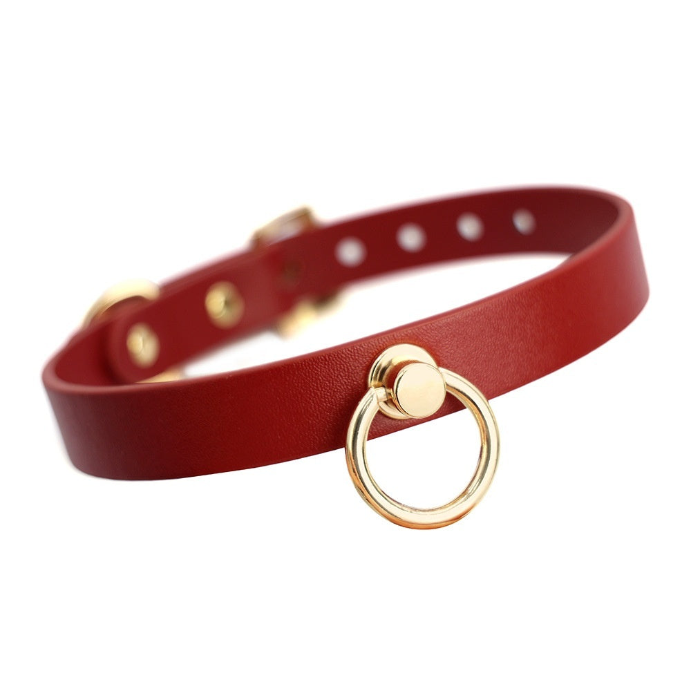 JMT-201482 Genuine Cowhide Neck Binding Collar with Drag Chain - Available in Black and Red Variants