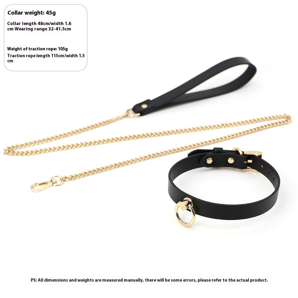 JMT-201482 Genuine Cowhide Neck Binding Collar with Drag Chain - Available in Black and Red Variants