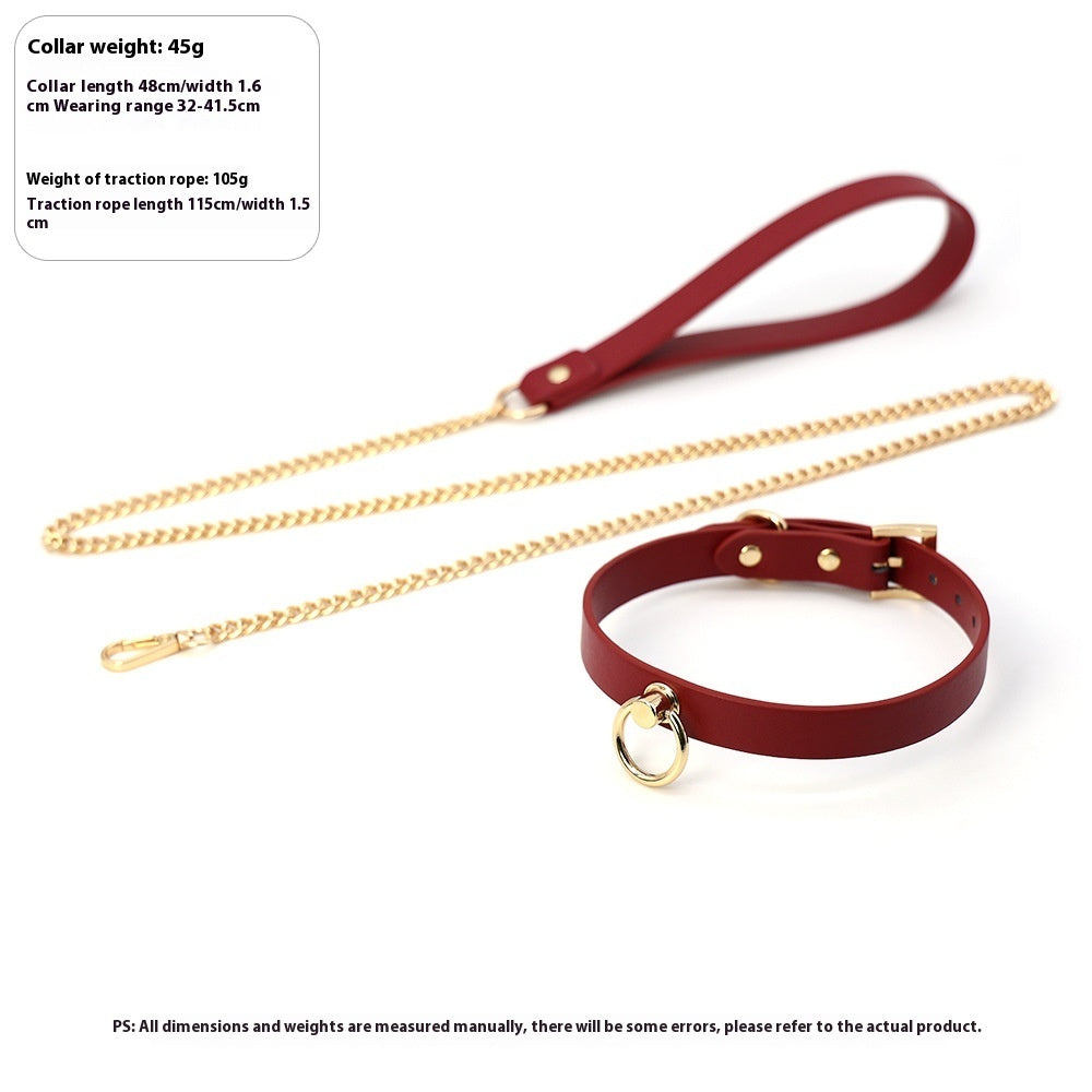 JMT-201482 Genuine Cowhide Neck Binding Collar with Drag Chain - Available in Black and Red Variants