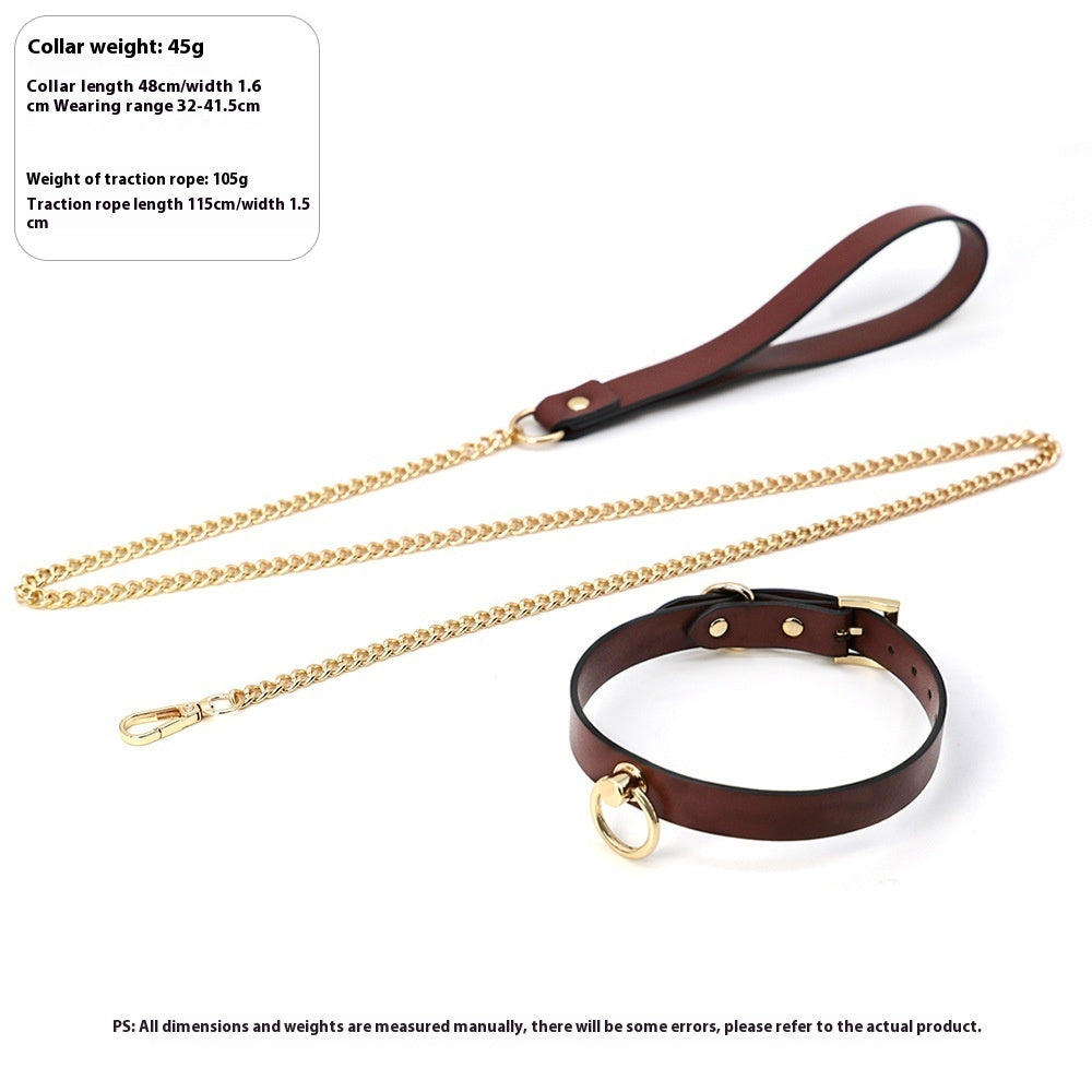 JMT-201482 Genuine Cowhide Neck Binding Collar with Drag Chain - Available in Black and Red Variants