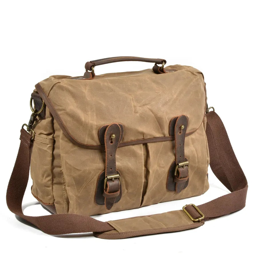 JMT-202058 Vintage Canvas and Cowhide Leather Laptop Tote Briefcase 37cm x 27cm x 13cm