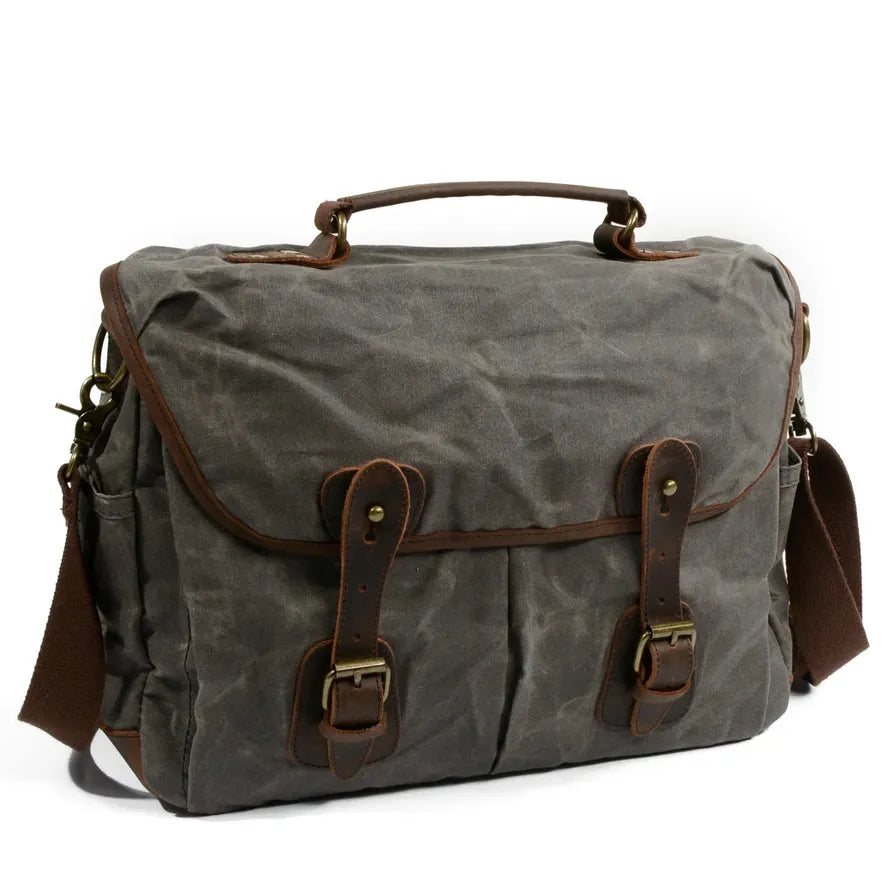 JMT-202058 Vintage Canvas and Cowhide Leather Laptop Tote Briefcase 37cm x 27cm x 13cm