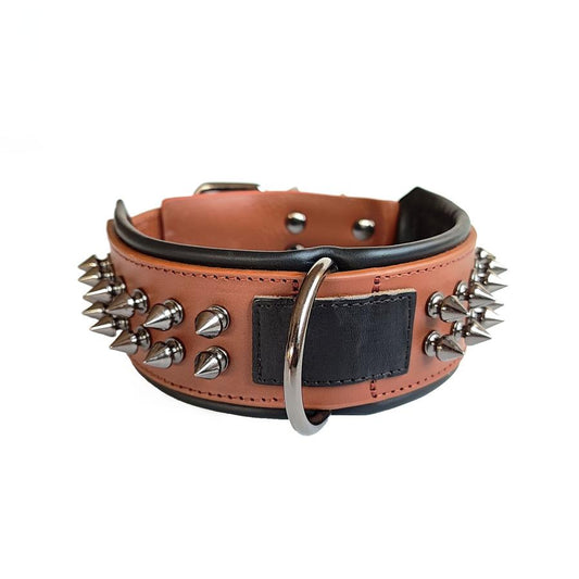JMT-202122 Leather Dog Collar with Rivets - Available in Various Colors and Sizes