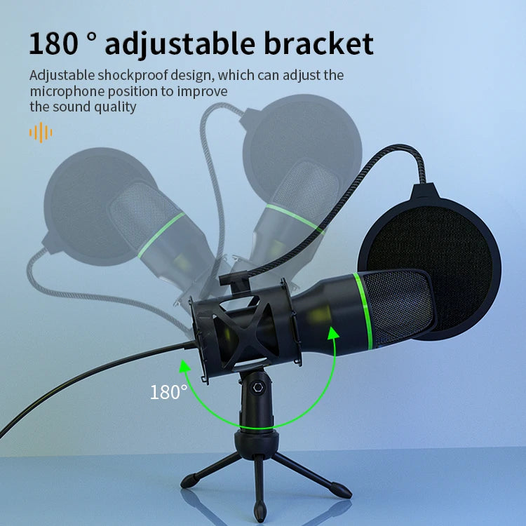 JMT-202122 USB Condenser Microphone for Live Recording with Tripod and Noise Reduction