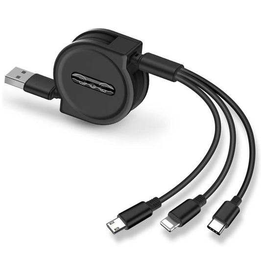 JMT-202634 Three-in-One Telescopic Fast Charging Data Cable - Type-C, USB, Micro USB, 8PIN, 1.2m Length