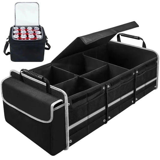JMT-203082 Collapsible Multi-Compartment SUV Trunk Organizer with Insulated Leakproof Bag