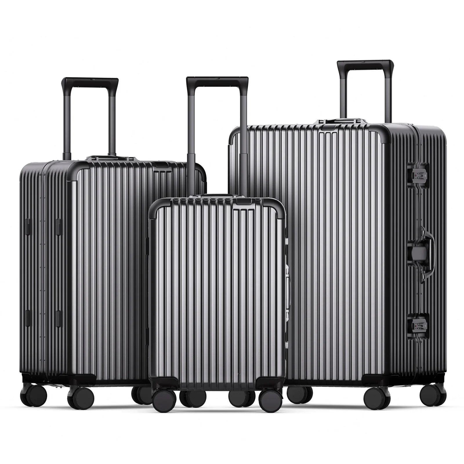 JMT-203338 3-Piece Aluminium Frame Travel Suitcase Set with Polycarbonate Trolley Case