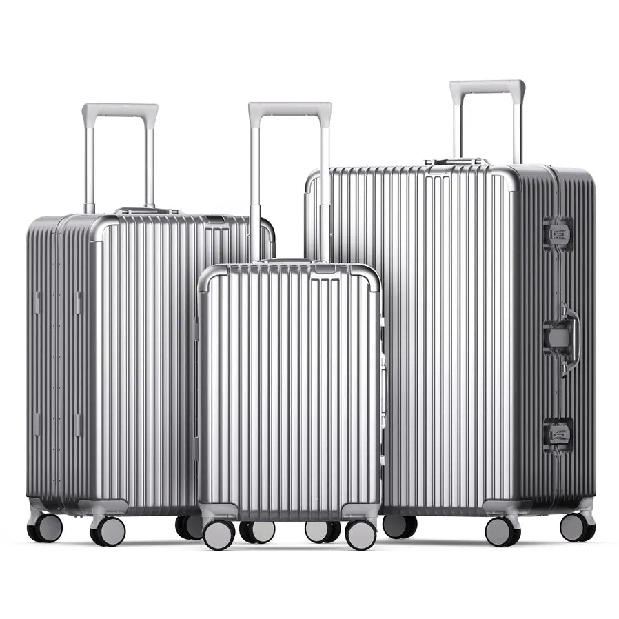 JMT-203338 3-Piece Aluminium Frame Travel Suitcase Set with Polycarbonate Trolley Case