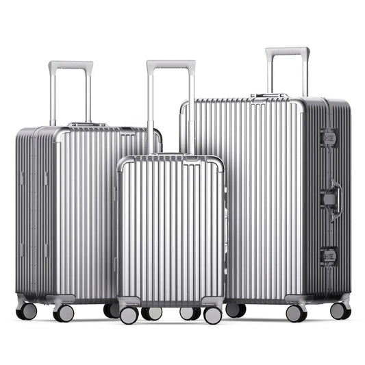 JMT-203338 3-Piece Aluminium Frame Travel Suitcase Set with Polycarbonate Trolley Case