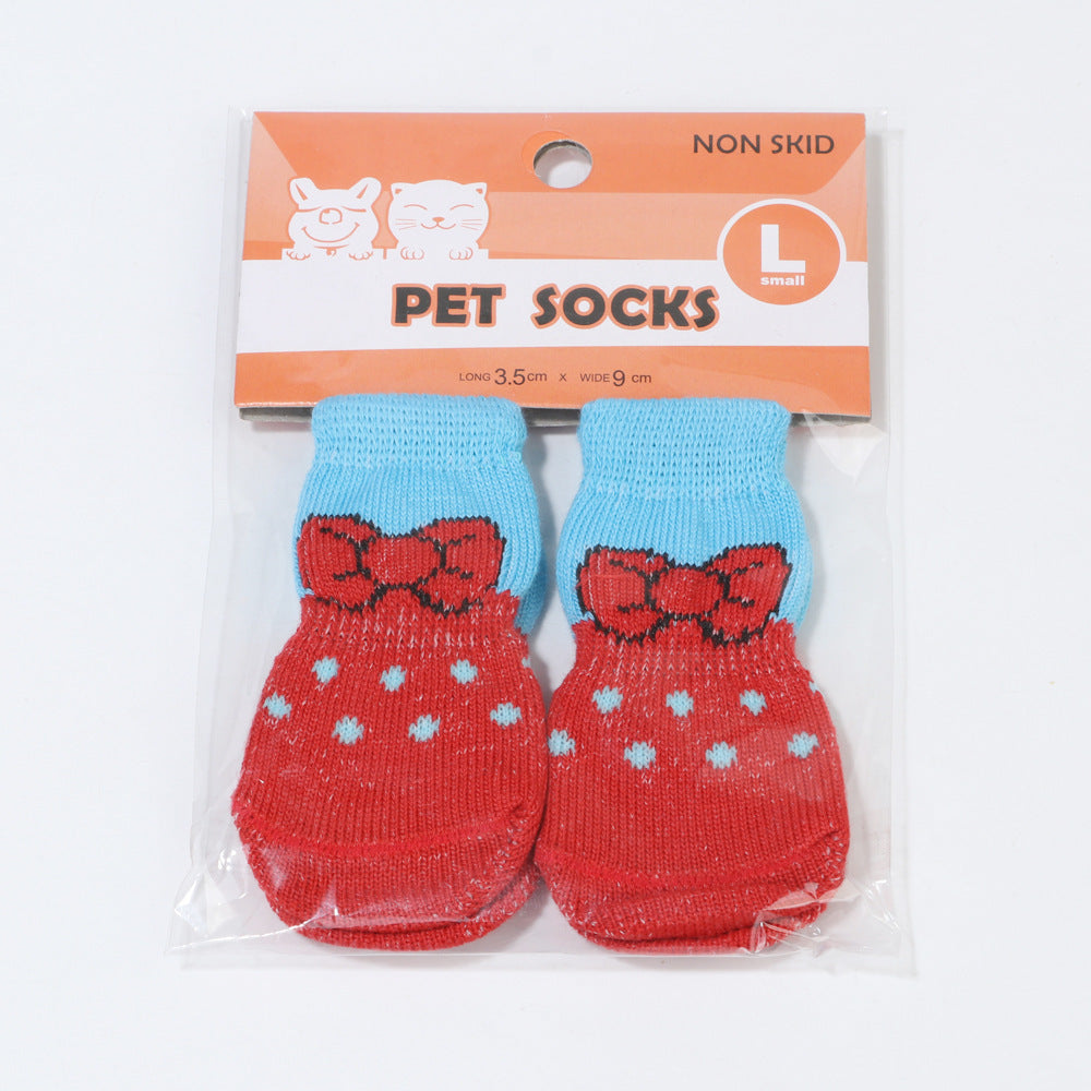 JMT-204234 Warm Cotton Pet Socks with Anti-Slip Design for Small and Medium Dogs - Set of 4