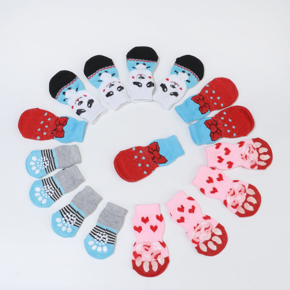JMT-204234 Warm Cotton Pet Socks with Anti-Slip Design for Small and Medium Dogs - Set of 4