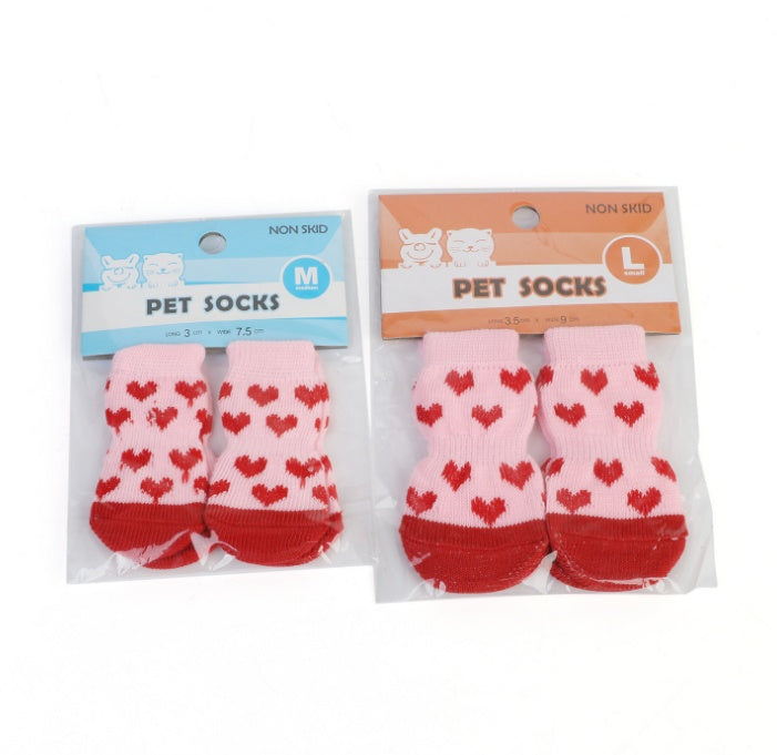 JMT-204234 Warm Cotton Pet Socks with Anti-Slip Design for Small and Medium Dogs - Set of 4