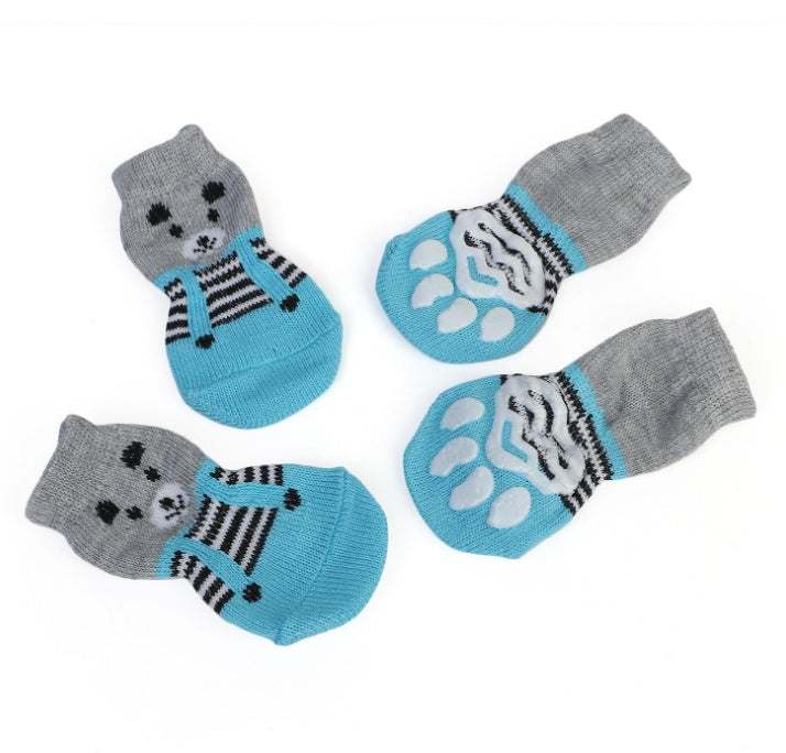 JMT-204234 Warm Cotton Pet Socks with Anti-Slip Design for Small and Medium Dogs - Set of 4