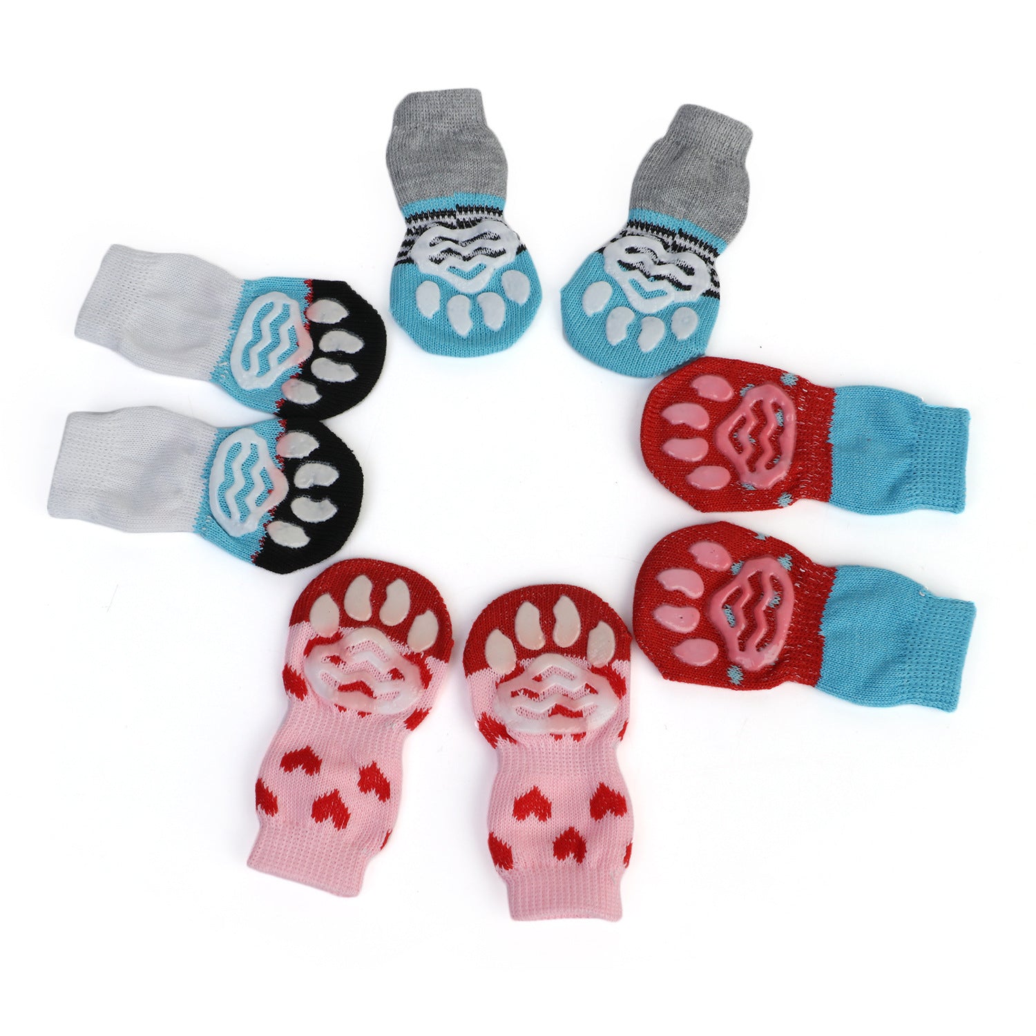 JMT-204234 Warm Cotton Pet Socks with Anti-Slip Design for Small and Medium Dogs - Set of 4