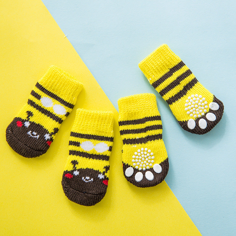 JMT-204234 Warm Cotton Pet Socks with Anti-Slip Design for Small and Medium Dogs - Set of 4