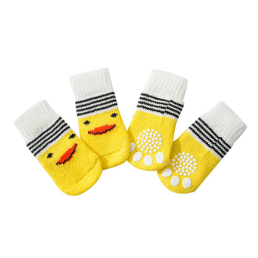 JMT-204234 Warm Cotton Pet Socks with Anti-Slip Design for Small and Medium Dogs - Set of 4