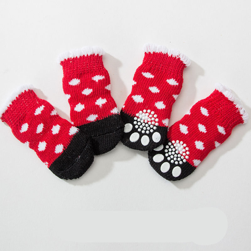 JMT-204234 Warm Cotton Pet Socks with Anti-Slip Design for Small and Medium Dogs - Set of 4