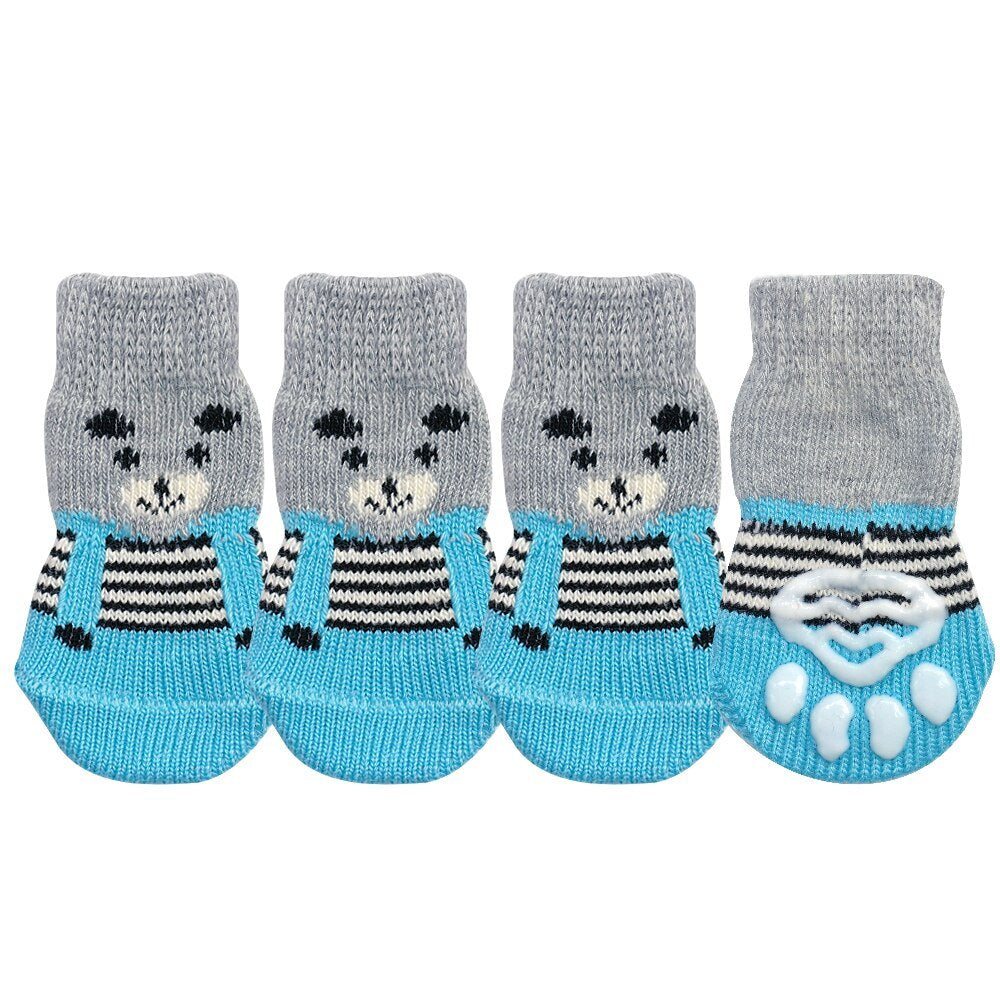 JMT-204234 Warm Cotton Pet Socks with Anti-Slip Design for Small and Medium Dogs - Set of 4