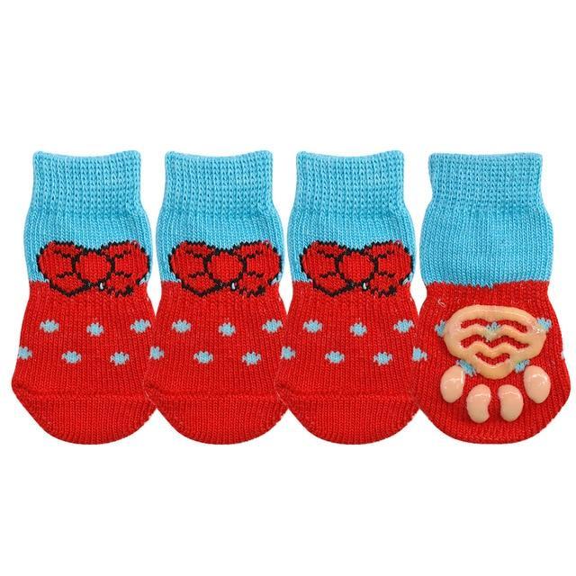 JMT-204234 Warm Cotton Pet Socks with Anti-Slip Design for Small and Medium Dogs - Set of 4