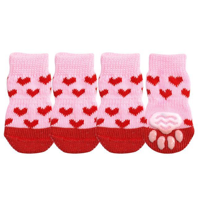 JMT-204234 Warm Cotton Pet Socks with Anti-Slip Design for Small and Medium Dogs - Set of 4