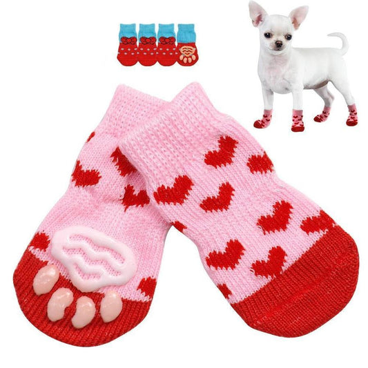 JMT-204234 Warm Cotton Pet Socks with Anti-Slip Design for Small and Medium Dogs - Set of 4