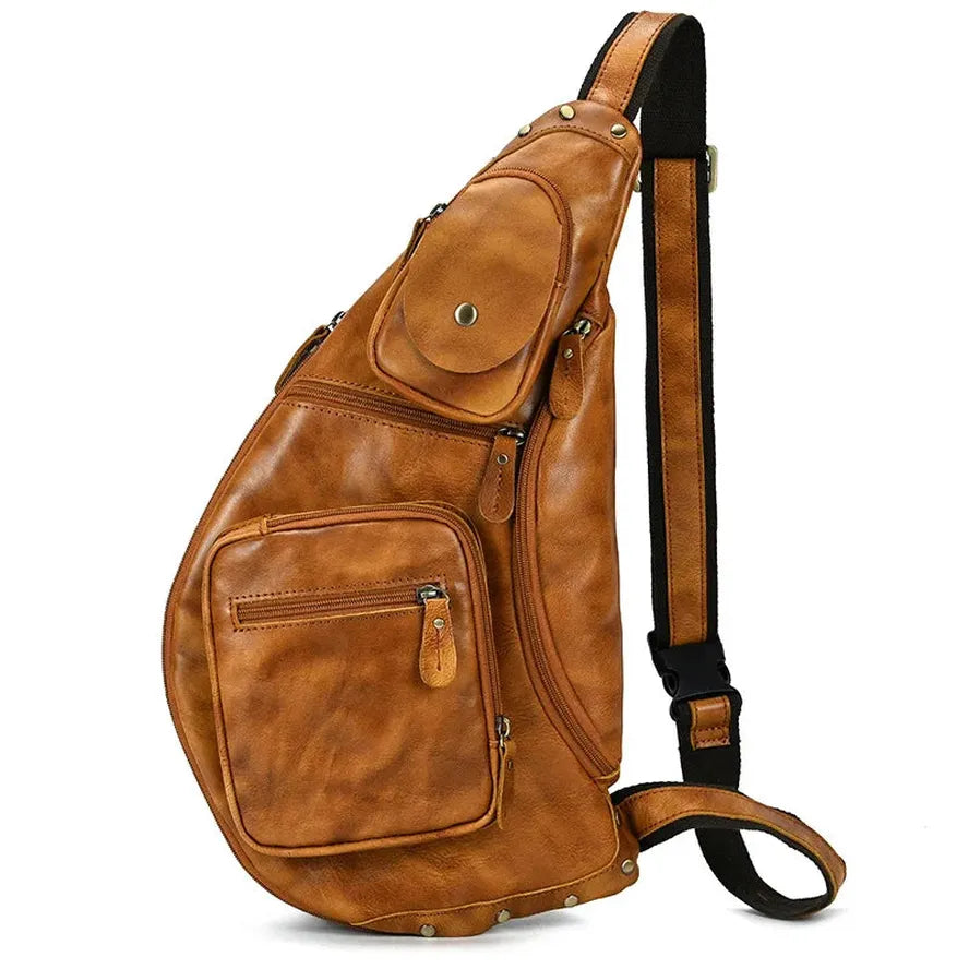JMT-204490 Retro Genuine Leather Chest Bag for Outdoor Travel and Leisure Activities