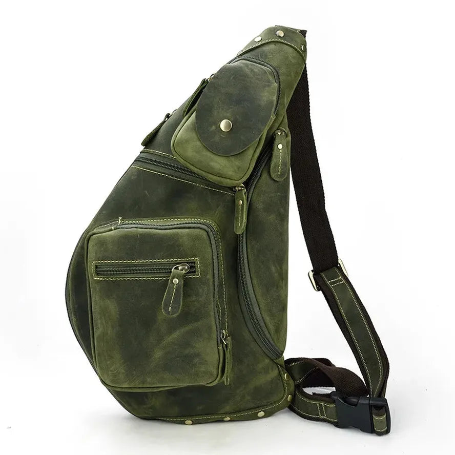 JMT-204490 Retro Genuine Leather Chest Bag for Outdoor Travel and Leisure Activities