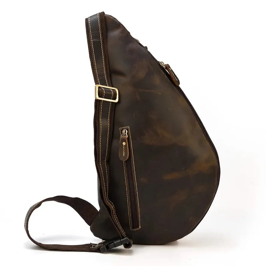JMT-204490 Retro Genuine Leather Chest Bag for Outdoor Travel and Leisure Activities