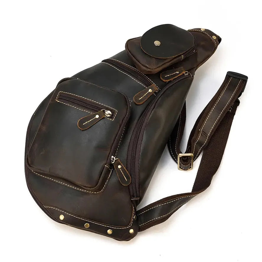 JMT-204490 Retro Genuine Leather Chest Bag for Outdoor Travel and Leisure Activities