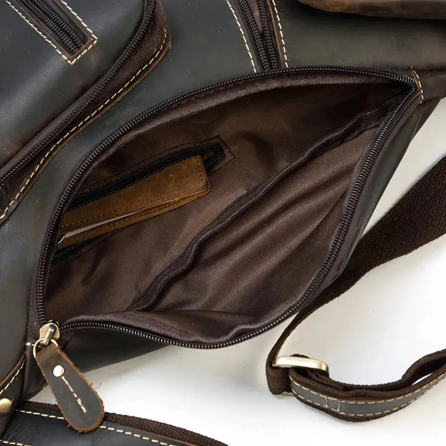 JMT-204490 Retro Genuine Leather Chest Bag for Outdoor Travel and Leisure Activities
