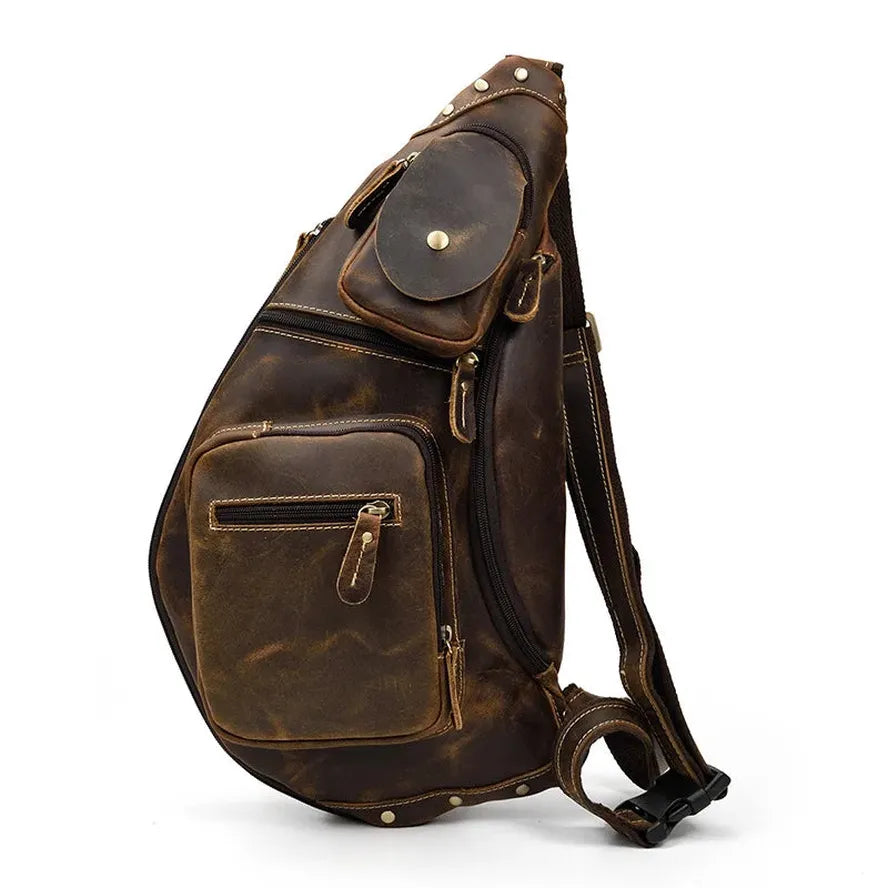 JMT-204490 Retro Genuine Leather Chest Bag for Outdoor Travel and Leisure Activities