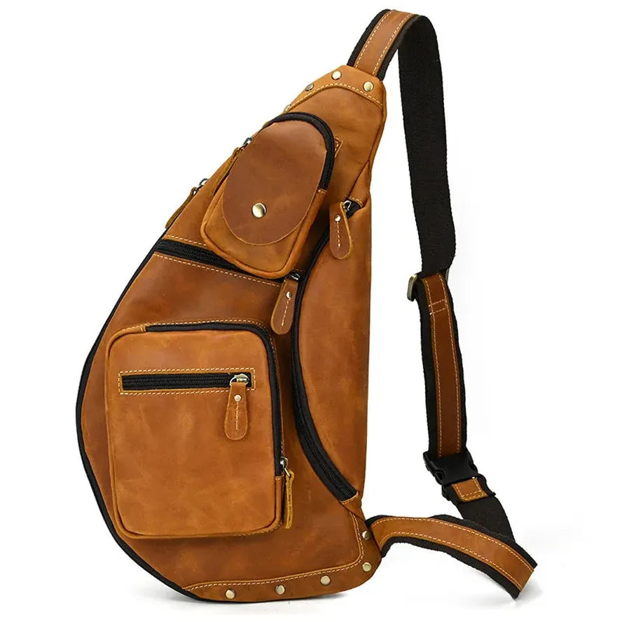 JMT-204490 Retro Genuine Leather Chest Bag for Outdoor Travel and Leisure Activities