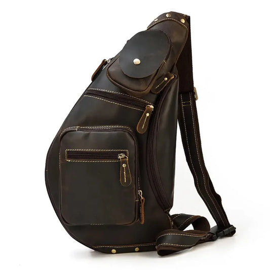 JMT-204490 Retro Genuine Leather Chest Bag for Outdoor Travel and Leisure Activities
