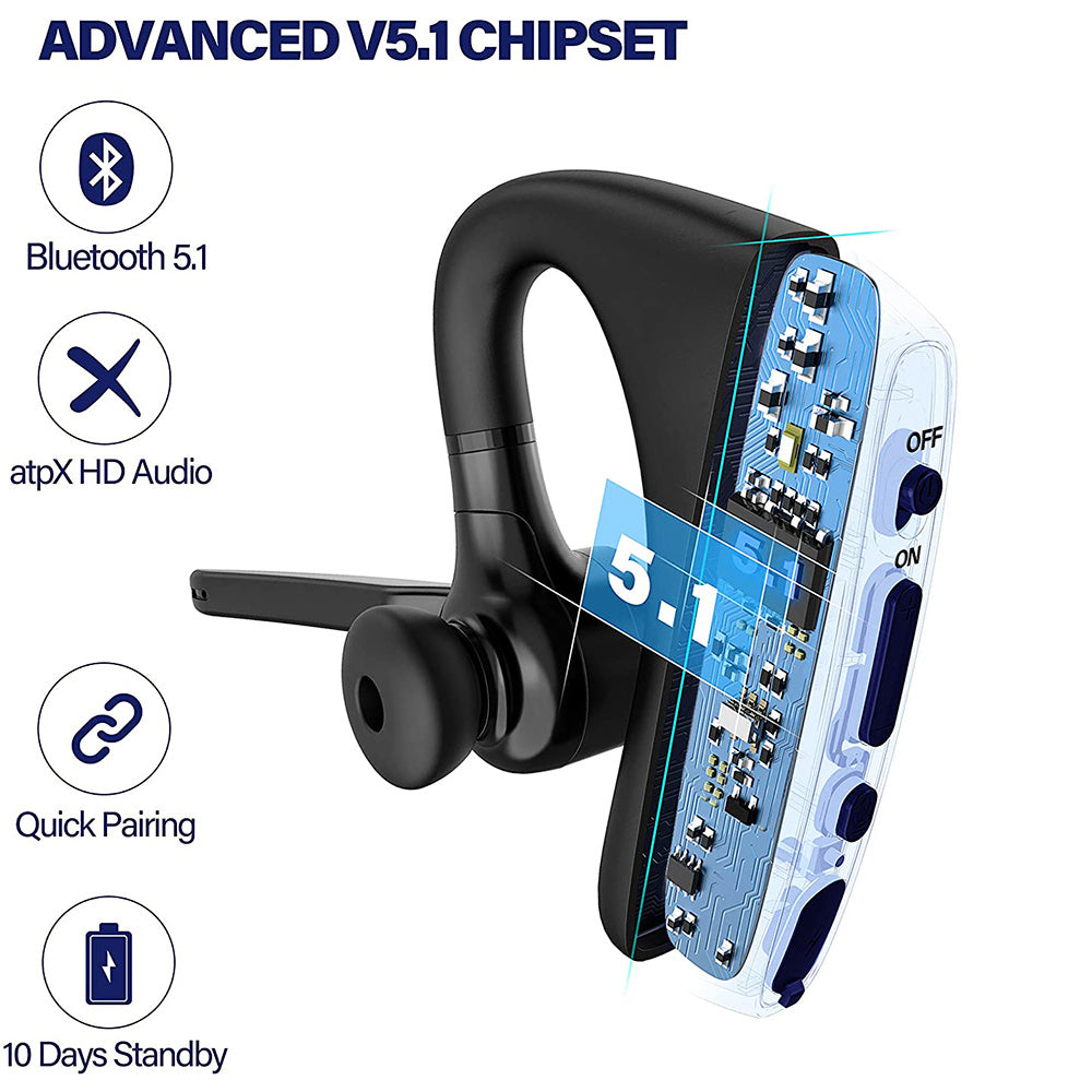 JMT-204746 Bluetooth Wireless Headset with Noise Cancellation and Long Battery Life
