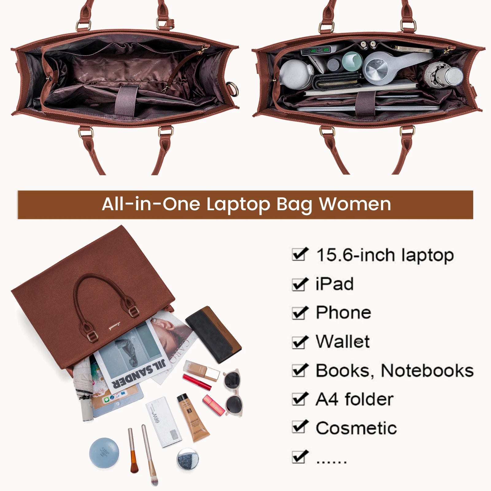 JMT-205578 Women’s Leather Laptop Tote Bag for 15.6-Inch Laptops - Stylish and Functional Office Handbag