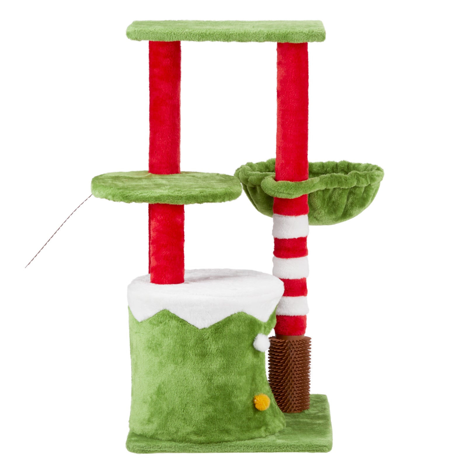 JMT-205770 Christmas-Themed Cat House with Hammock and Scratching Post - 4-in-1 Cat Tree with Condo and Massage Brush