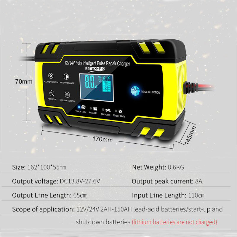 JMT-206090 12V-24V 8A Automatic Digital LCD Battery Charger for Lead-Acid Batteries