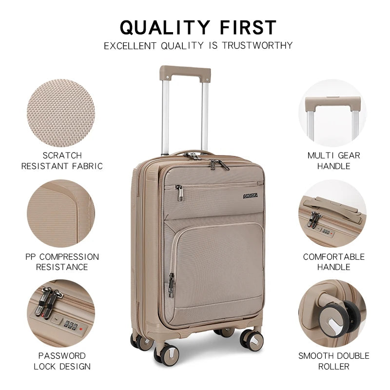 JMT-206794 Nylon Soft Luggage Set with Hard Combination Shell - 20, 24, and 28 Inch Suitcases with 4 Wheels