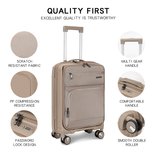 JMT-206794 Nylon Soft Luggage Set with Hard Combination Shell - 20, 24, and 28 Inch Suitcases with 4 Wheels