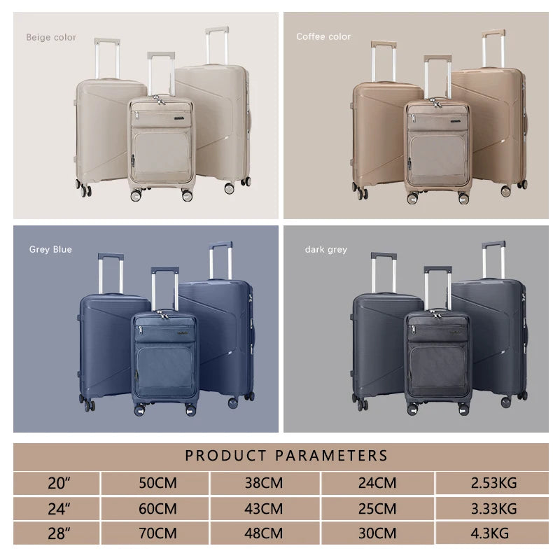 JMT-206794 Nylon Soft Luggage Set with Hard Combination Shell - 20, 24, and 28 Inch Suitcases with 4 Wheels